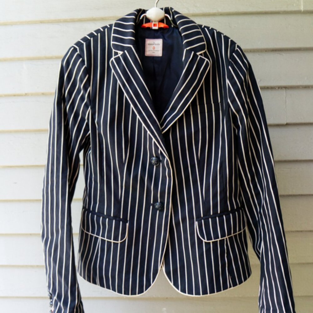 Gap The Academy Blazer 0 Striped Preppy Tailored navy blue white